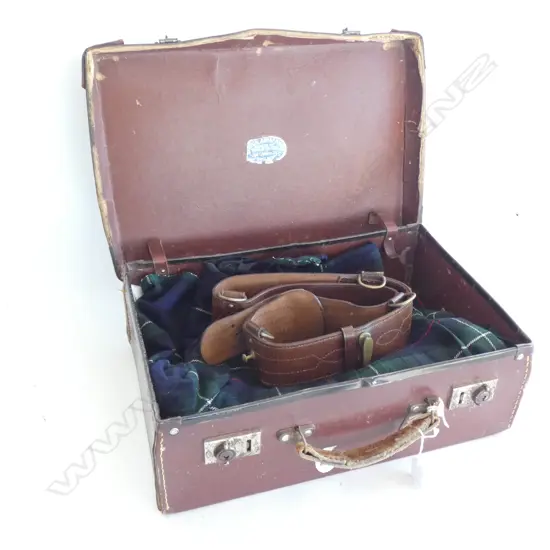 LEATHER SUITCASE W SCOTTISH KILT + LEATHER BELT