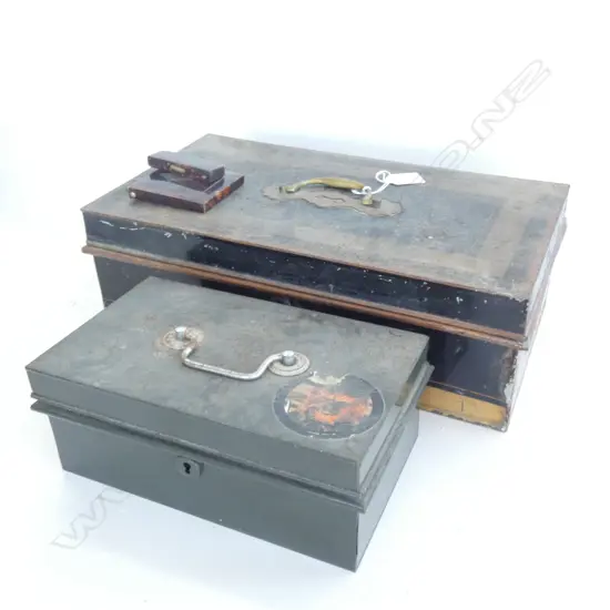 2 OLD TIN DOCUMENT BOXES & VICT. TORTOISHELL CARD CASE a.f