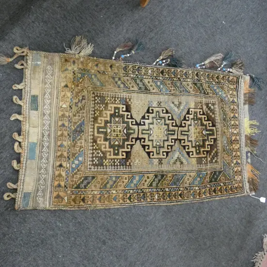 HAND WOVEN AFGHANISTAN SADDLE BAG W BLUE BEADS & TASSLES 