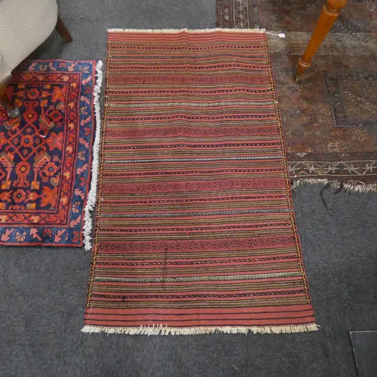 HAND WOVEN ALL WOOL MIXED WEAVE STRIPED KELIM RUG 1465x870