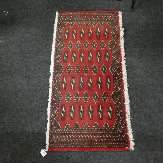 #76M PERSIAN TURKOMAN HAND KNOTTED RUG 103 X 46 CM