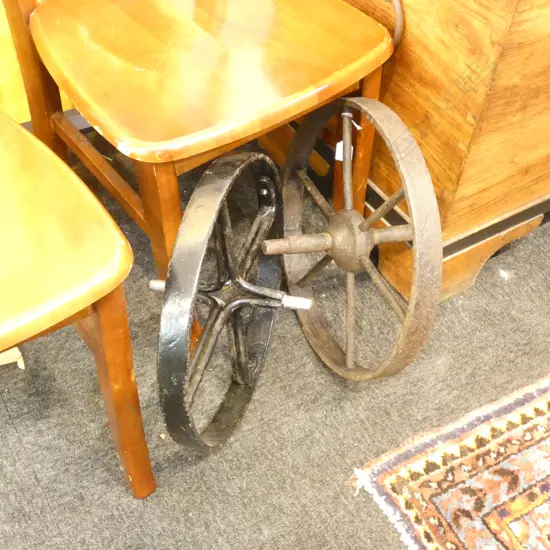 2 VINTAGE STEEL WHEELS 400mm dia