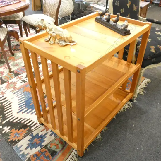 3 TIERED FIJIAN KAURI LIBRARY/BAR TROLLEY ON WHEELS H850 X L860 X 530 MM  