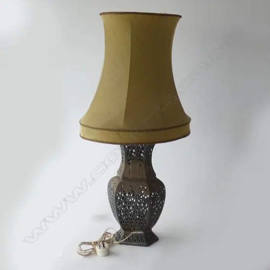 LGE OLD CHINESE BRASS LAMP BASE RETICULATED VASE FORM...