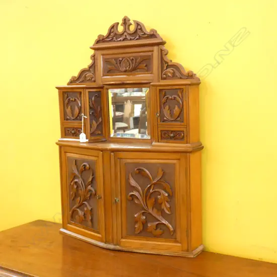 CARVED KAURI MIRRORED CABINET H.890mm