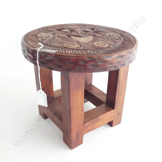 CARVED WOODEN MAORI STOOL 260mm dia