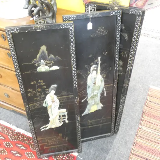 4 CHINESE INLAID LACQUER PANELS 910x300mm