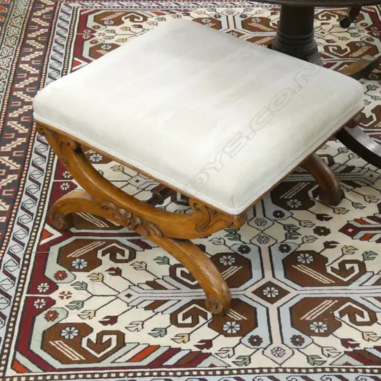 UPHOLSTERED FOOT STOOL; CREAM FABRIC