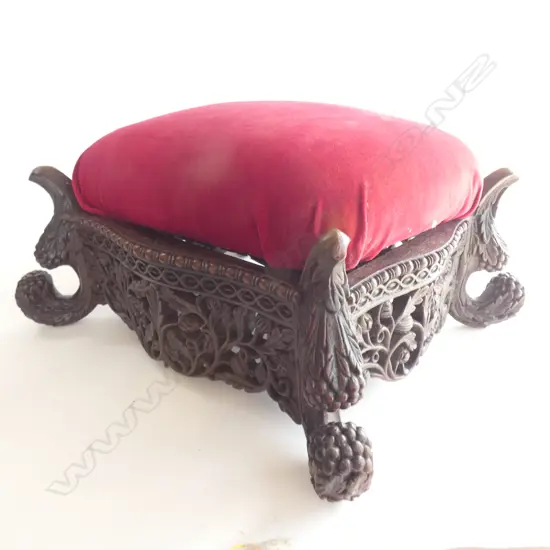 ANGLO INDIAN CARVED FOOTSTOOL