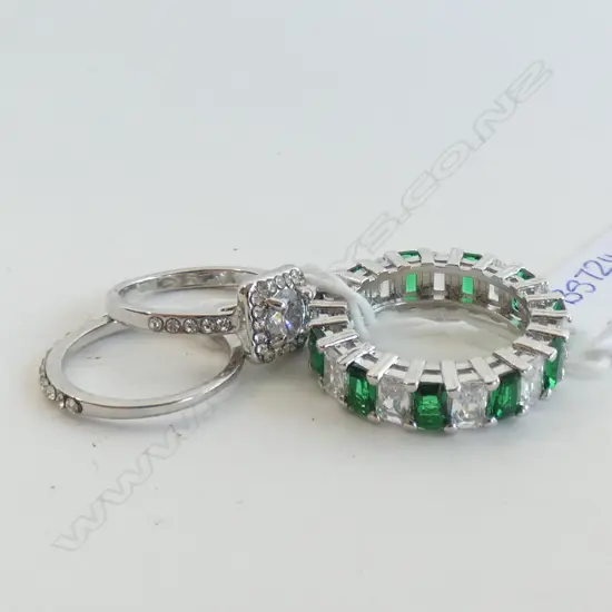 FAUX EMERALD & DIAMOND ETERNITY BAND & FAUX DIAMOND RING SET