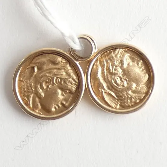 9CT WG ROMAN STYLE COIN DROPS FOR EARRING HOOPS WEIGHT 5.5 GMS