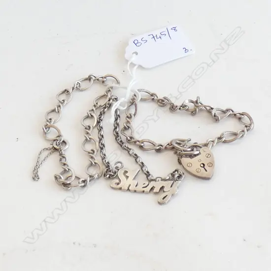 3 STG SILVER BRACELETS; LOCK CHARM ETC 25 GRAMS6