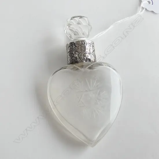 HEART SHAPED PERFUME BOTTLE SILVER COLLAR BIRMINGHAM 1899