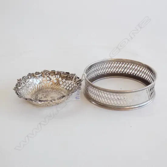 PIERCED STG SILVER DISH CHESTER 1895 + WINE COASTER B'HAM 59 GRAMS A/F