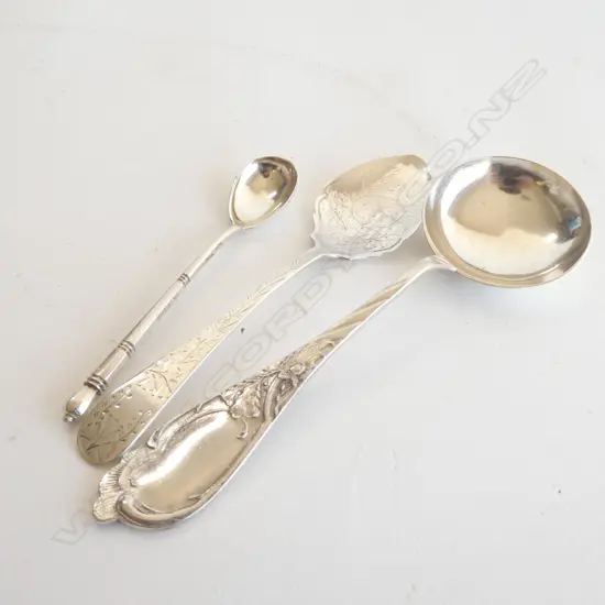 3 ASST. SILVER? SPOONS 85 GRAMS