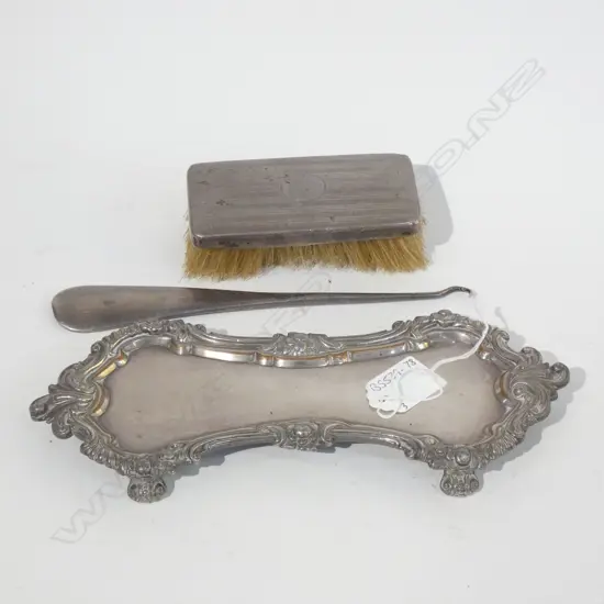 O.S.P SNUFFER TRAY/SILVER BOOT HOOK/ SILVER CLOTHES BRUSH