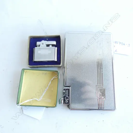 VINTAGE COLIBA CHROME CIGARETTE CASE W LIGHTER & BOXED LONGINES CHROME LIGHTER
