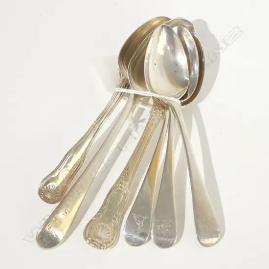 5 ASST GEORGIAN SILVER TEASPOONS & GEORGIAN SILVER DESSERT SPOON  153gm