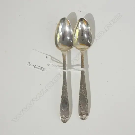 TWO GEORGIAN IRISH SILVER BRIGHTCUT TEASPOONS 33gm