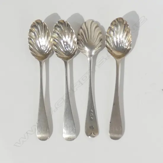 FOUR LONDON 1895 SILVER TEASPOONS OLD ENGLISH PATTERN  40gm