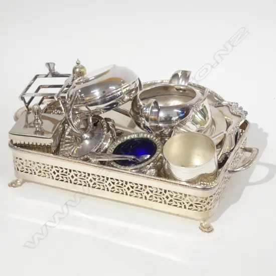 TRAY GOOD SILVER PLATE; TRAYS, CONDIMENT SETS/ TOAST RACK ETC.