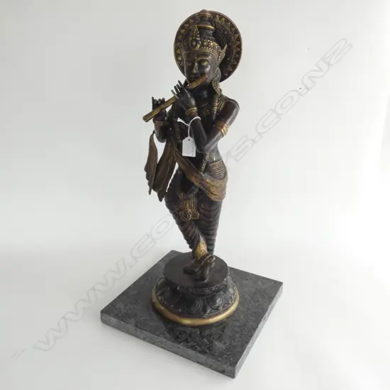 METAL INDIAN GODDESS ON BLACK MARBLE STAND H.630mm