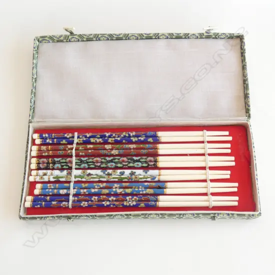 BOXED SET 6 PAIRS OF IVORY & CLOISONNE CHOPSTICKS