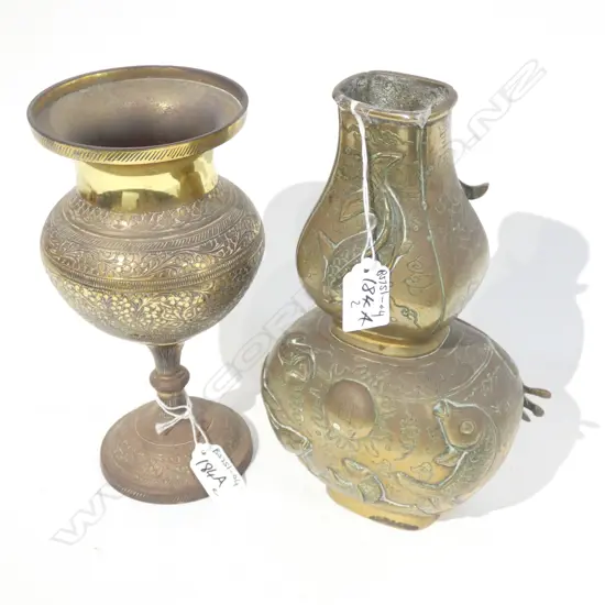 2 PERSIAN CHINESE BRASS VASES 