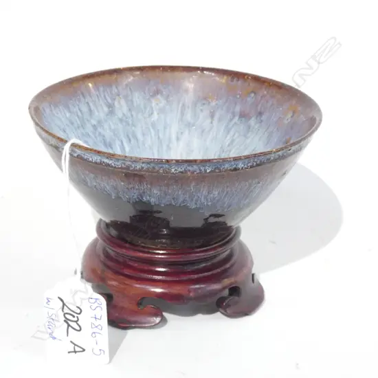 SONG DYNASTY STYLE BOWL WITH WOODEN STAND DIA 115MM