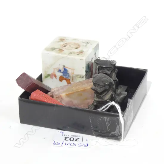 PR METAL FU DOG STAMPS, SOAPSTONE STAMP, PORCELAIN CUBE