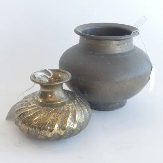 2 INDIAN BRASS PUJA LOTA - LARGEST H. 135MM
