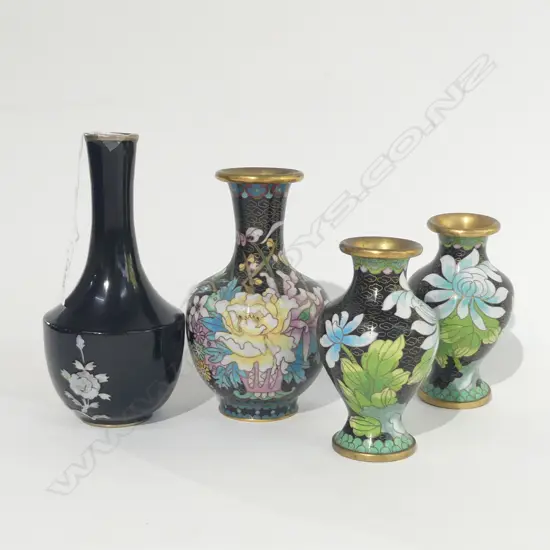 4 ASST ORIENTAL CLOISONNE VASES TALLEST H 155MM