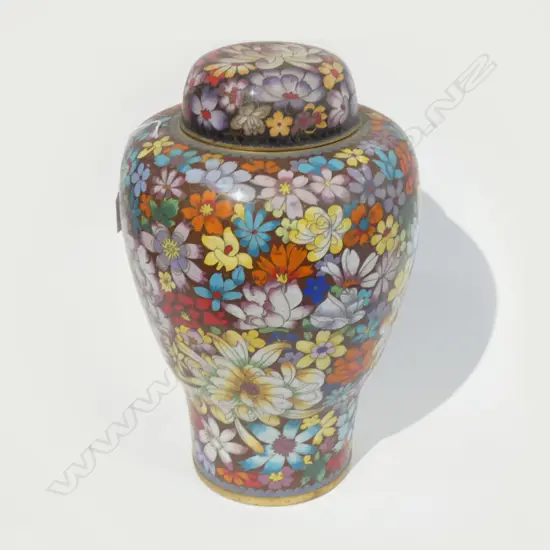 CHINESE TALL CLOISONNE LIDDED JAR. H.370mm