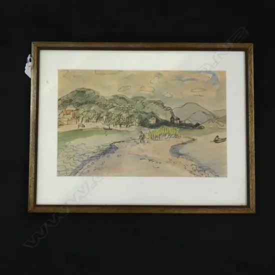 ILSA KUHER (HUNGARIAN) VIEW OF THE DANUBE WATERCOLOUR C1932