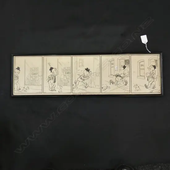 FRAMED CARTOON STRIP FROM NOVEMBER 1936 'HS' 610 X 165MM
