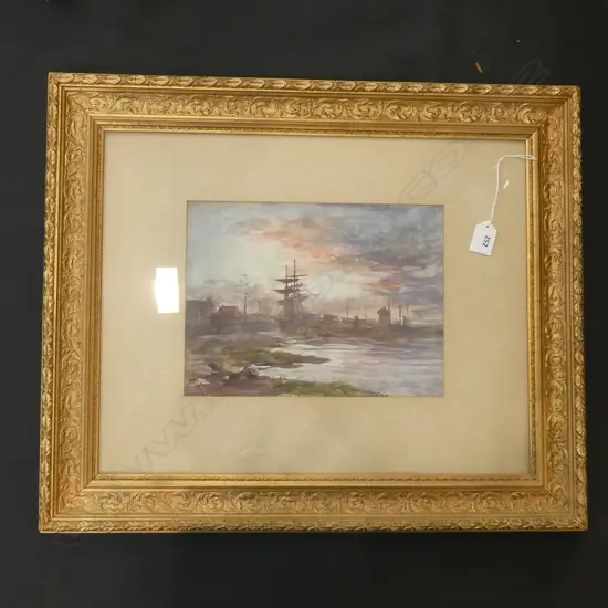 C1900 UK GOUACH HARBOUR SCENE SIGNED C. BICKOFTEN ?