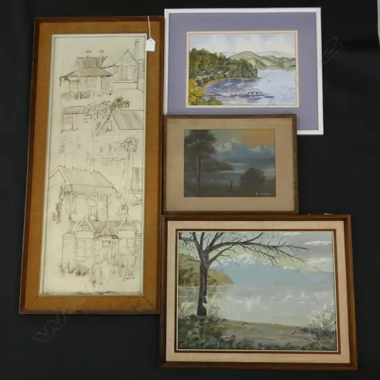 4 SIGNED NZ SCENE PAINTINGS B. SCHLESINGER ETC. LARGEST 690 X 250MM