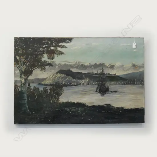 UNFRAMED OIL ON CANVAS, HARBOUR SCENE, SIGNED MATHIESON(?). REPAIRS. 930 x 600mm