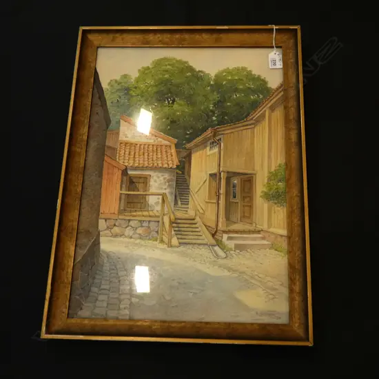 E HEURLIN VILLAGE SCENE WATERCOLOUR 1939 H500 W340 