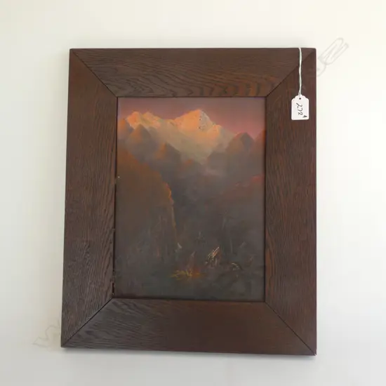 JOHN DOUGLAS PERRETT OIL ON BOARD SOUTH ISLAND MOUNTAIN SUNSET