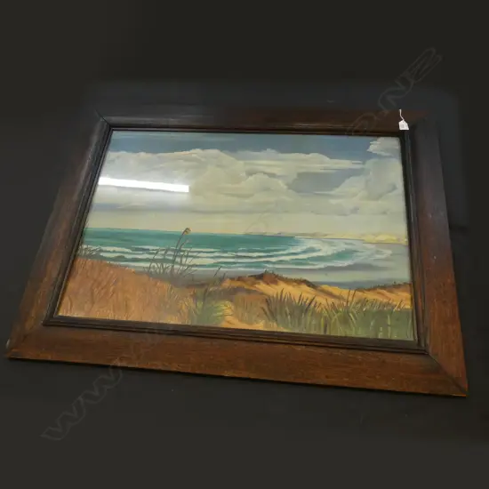E B ALLEN LGE OIL EXTENSIVE COASTAL SCENE 830 580mm