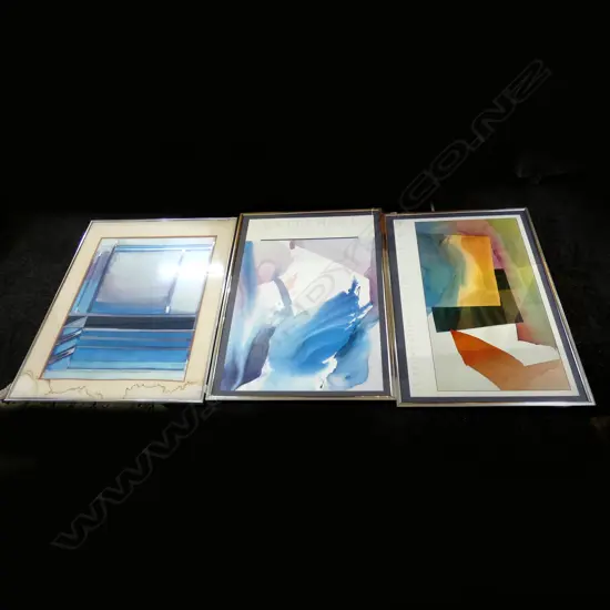 3 LARGE PRINTS w SILVER METAL FRAMES