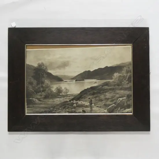 LARGE BLACK & WHITE LANDSCAPE PRINT IN DARK OAK FRAME 410x625mm