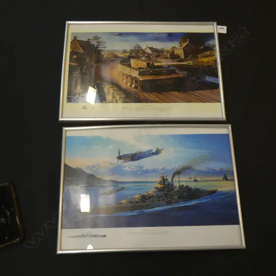 PR ROBERT TAYLOR WAR ART PRINTS "KNIGHTS MOVE' & 'TIGERS IN NORMANDY'  410 X 290MM