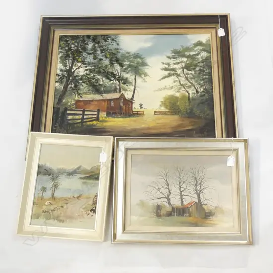 PR WATERCOLOUR SCENES & ONE OIL ON BOARD CABIN BY JOHN JOHNSON 600 X 440MM