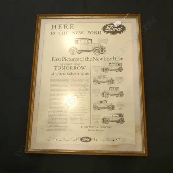OLD FRAMED PRINT FORD SIGN 410 X 550MM