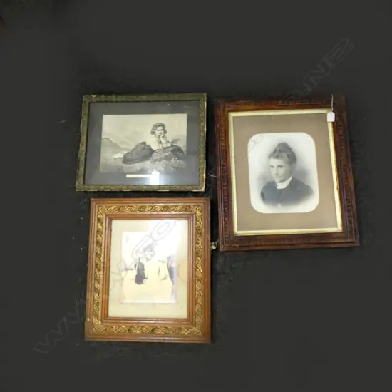 3 FRAMED VINTAGE PORTRAITS - LARGEST 235 X 260MM a/f