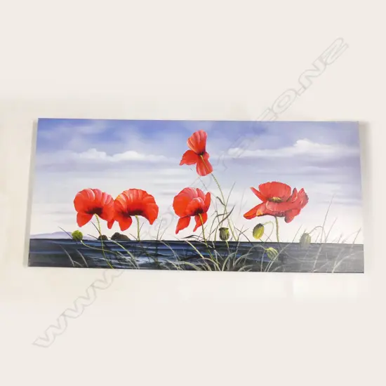 LG OIL ON CANVAS - POPPIES - UNSIGNED 550 X 1200MM