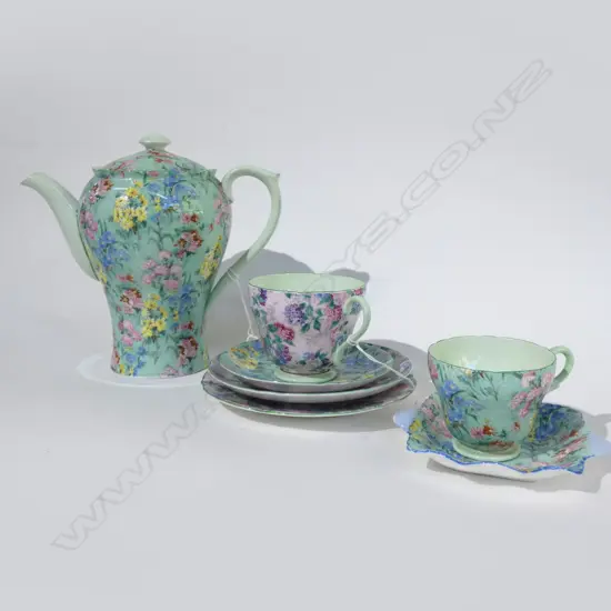 SHELLEY MELODY AOF COFFEE POT C&S & DISH + SUMMER GLORY AOF TRIO