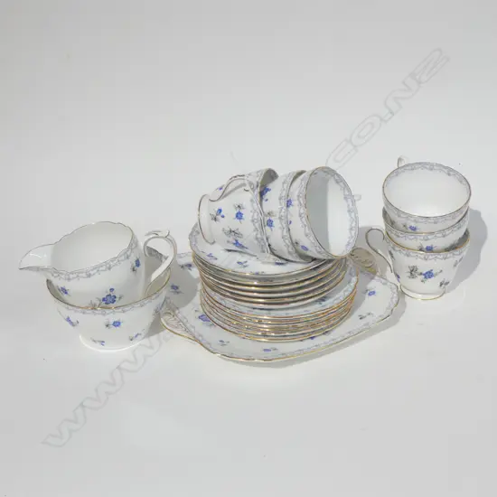 SHELLEY 'CHARM' 21 PC TEASET - 6 TRIOS, CAKE PLATE, SUGAR BOWL & JUG - 1 CUP A/F
